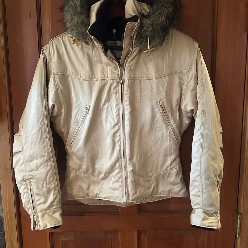 Women’s Pale Gold Obermeyer 1947 Ski Jacket with Faux Fur Hood